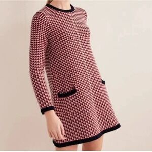BODEN Jacquard Knitted Wool Blend Mini Dress Long Sleeve Red Blue Size 6R NEW
